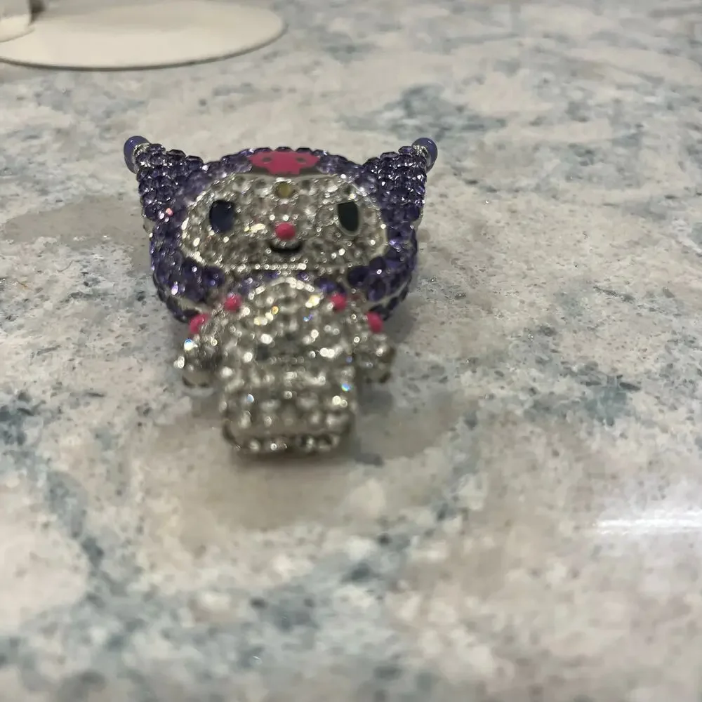 Kuromi Sanrio Licensed Rhinestone 3D Keychain Clip-On Bag Charm Purple Bling